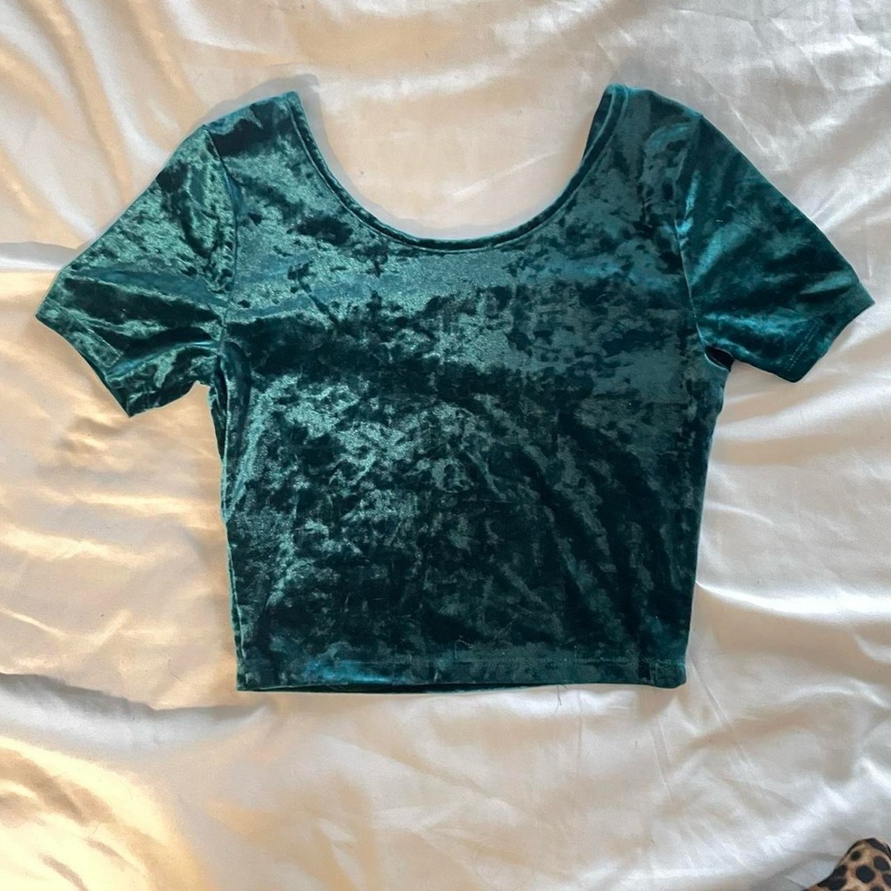 Velvet / Velour Teal Stretch Crop Top